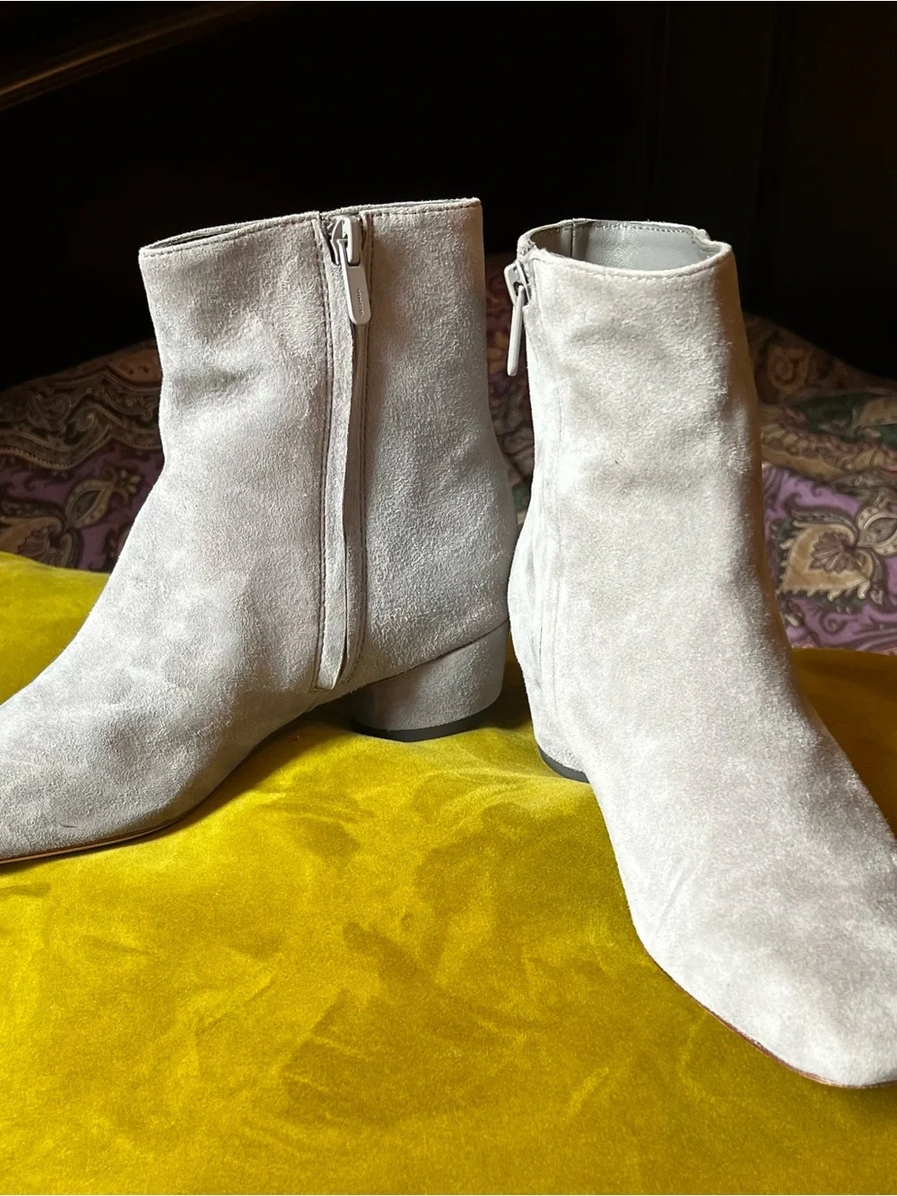 Vince Rockville Light Gray Suede Ankle Bootie